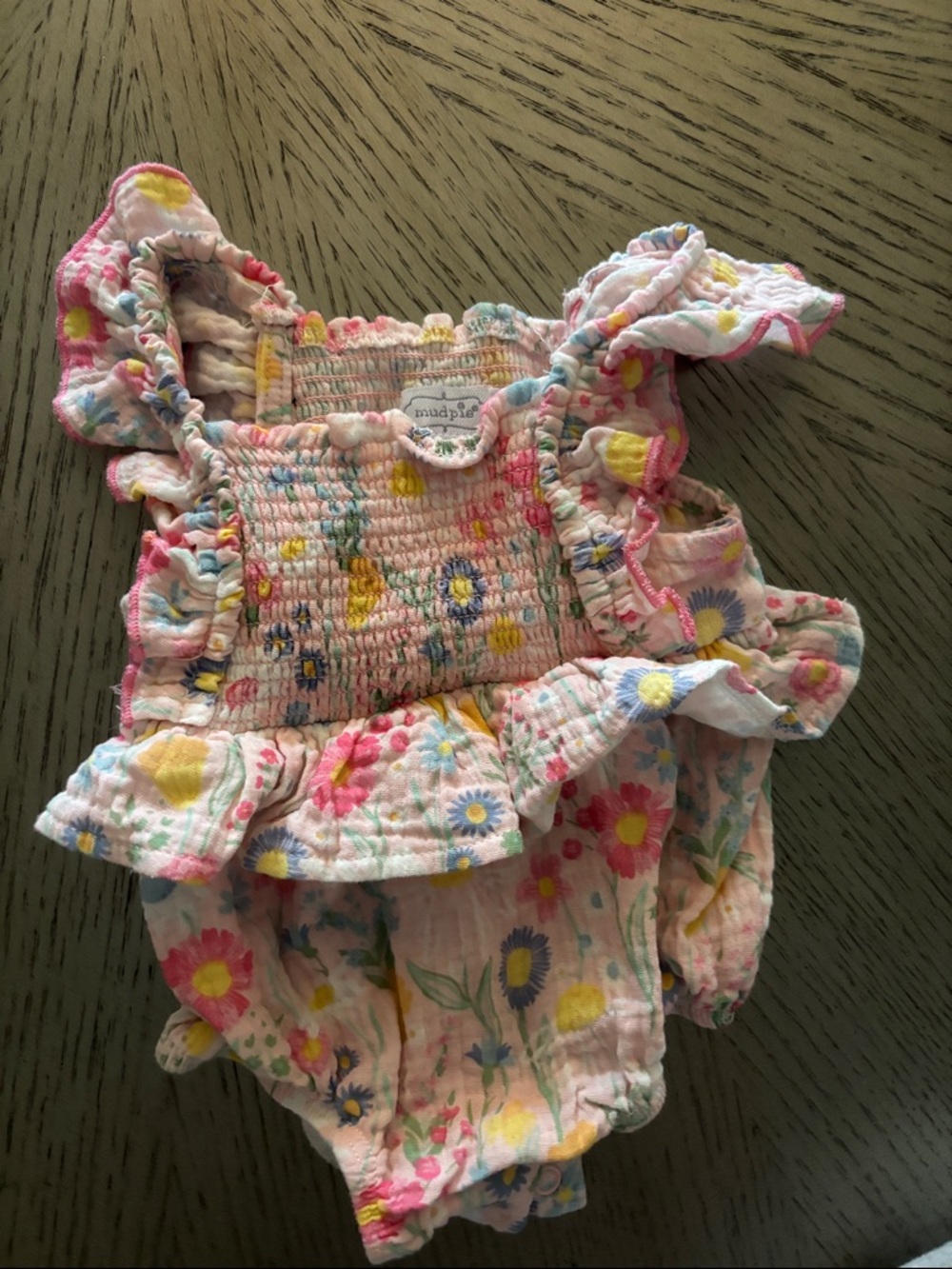 Mud Pie Pink Floral Ruffle Baby Romper